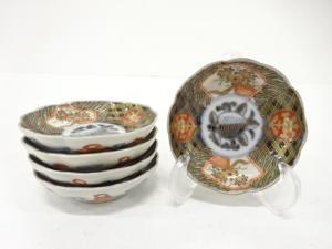 古伊万里　染錦　花　豆皿　5客揃